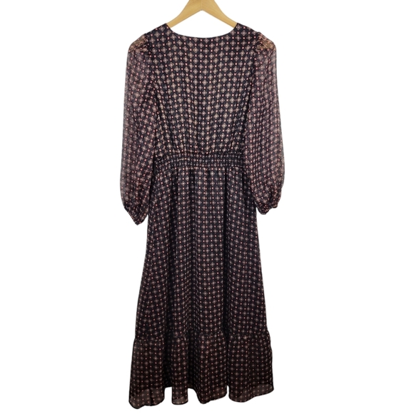 Talbots Fit & Flare Midi Dress in Dainty Medallion Size 4 V-Neck Flounced Hem - Picture 7 of 10